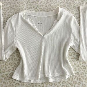 Pacsun white long sleeve ribbed top with V-neck